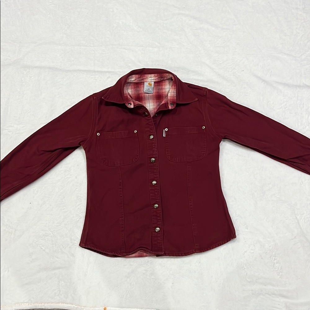 Carhartt Women's Red Canvas Flannel Lined Shirt Jacket